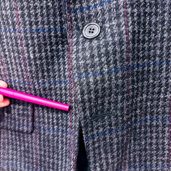 HENLEY Black Wool Plaid Blazer Classic Tailored Vintage | 42R * - Picture 8 of 8